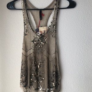 Nude beaded tank top